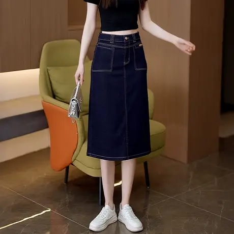 丹宁色牛仔包臀裙女2025夏季新款高腰中长裙轻薄显瘦百搭半身裙图片