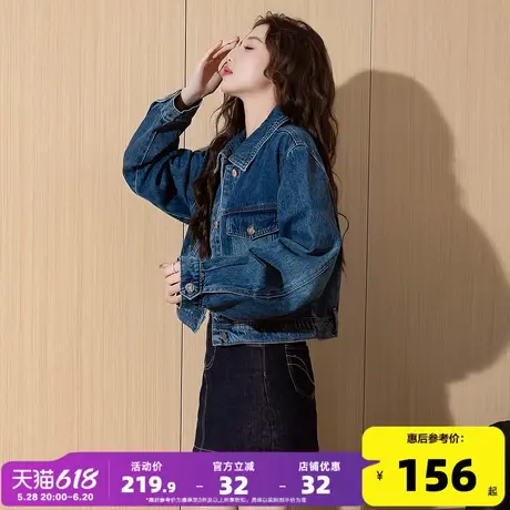 唐狮2025春秋新款女翻领短款夹克牛仔外套时尚潮流百搭早春外套TJ图片