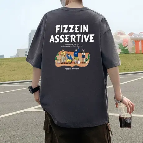 重磅纯棉短袖T恤男夏季2025新款宽松半袖上衣高街潮牌休闲体恤衫商品大图