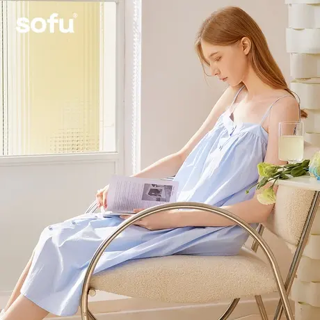 sofu2024吊带睡衣睡裙女夏季纯棉一字领休闲度假风可外穿家居服商品大图