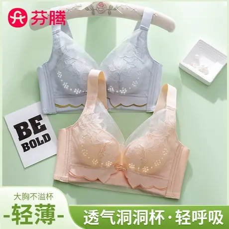芬腾女夏薄款大胸显小全罩杯聚拢内衣防下垂收副乳舒适蕾丝文胸罩商品大图