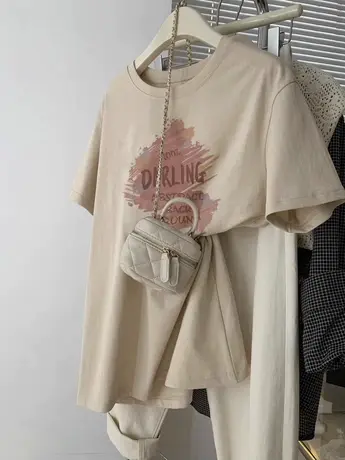 大码潮牌hiphop高街风纯棉T恤短袖女夏季潮ins美式高级感休闲上衣商品大图