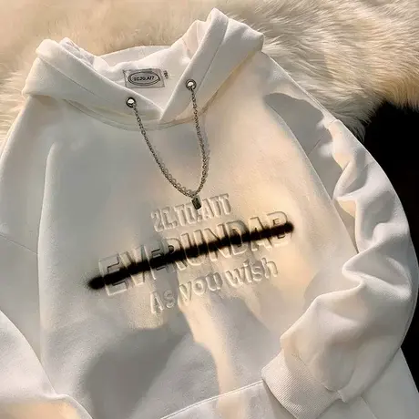 大码女装2022年新款港风发泡字母连帽加绒卫衣oversize宽松情侣装商品大图