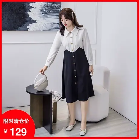 大码女装连衣裙2023年秋季新款长袖衬衫拼接中长款显瘦遮肉胖妹妹商品大图