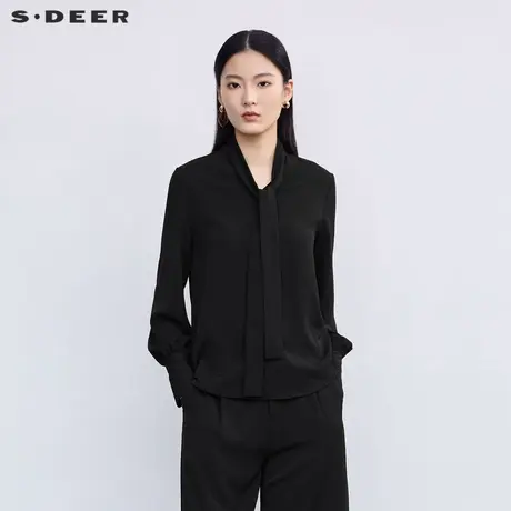sdeer圣迪奥女装系带翻领雪纺基本款长袖衬衫S223Z0564商品大图