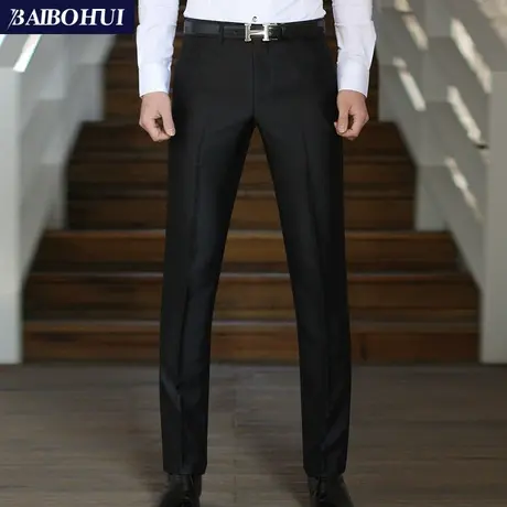 亮面黑色韩版休闲西裤男修身型商务正装夏天薄直筒男士西服长裤子商品大图