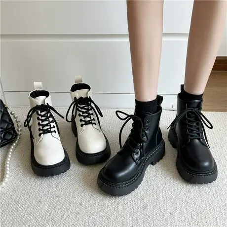 厚底六孔马丁靴女2023年新款英伦风春秋单靴百搭ins潮炸街小短靴图片