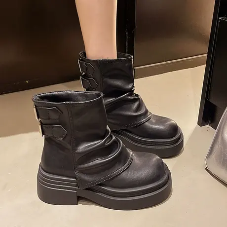 英伦风厚底马丁靴女2025年新款秋季小个子增高短靴百搭气质裤管靴商品大图