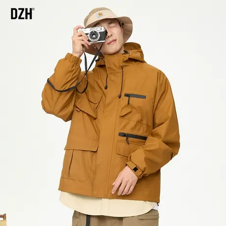 男士焦糖色工装冲锋衣男外套秋季男款夹克上衣2023新款登山服潮牌商品大图