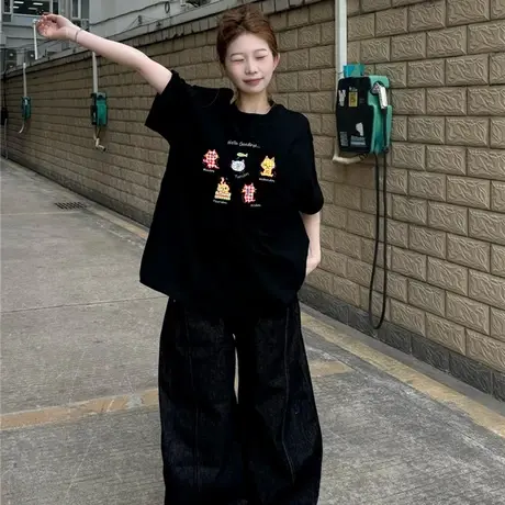 超火cec美式穿搭大码纯棉短袖t恤女ins潮男友风半袖上衣bf慵懒风商品大图