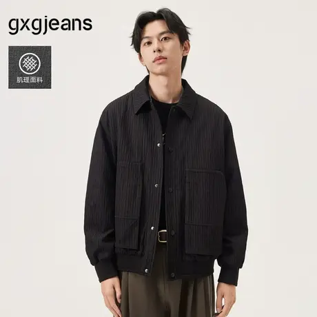 gxg.jeans男装 黑色时尚肌理感翻领宽松夹克外套男生 25年秋新品图片