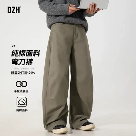 男士日系复古纯棉裤子男秋季弯刀裤休闲长裤百搭阔腿裤2025新款潮商品大图