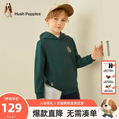 暇步士童装儿童加绒卫衣冬新款中大童简约百搭连帽保暖厚上衣图片