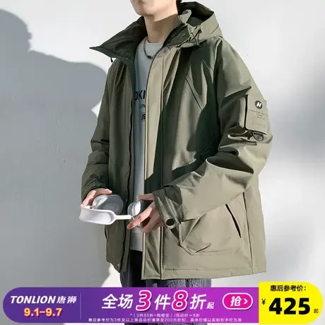 唐狮2024冬季新款羽绒服男连帽短款工装大口袋加厚保暖青少年外套商品大图