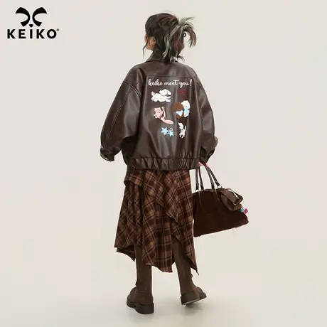 KEIKO 9月8日 00:00上新 绣花棕色皮衣商品大图