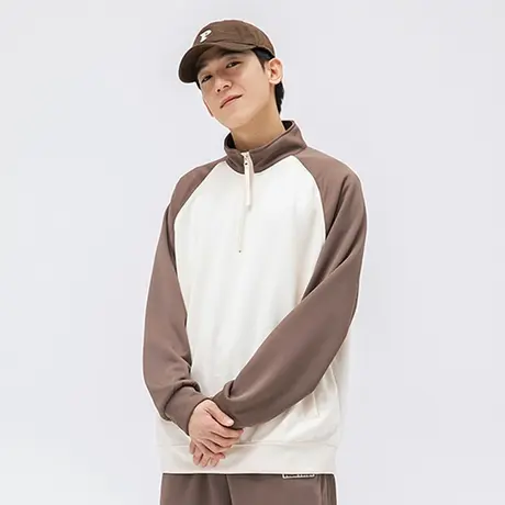 男士重磅棕色半拉链卫衣男秋季潮牌2023新款插肩袖运动服长袖上衣商品大图