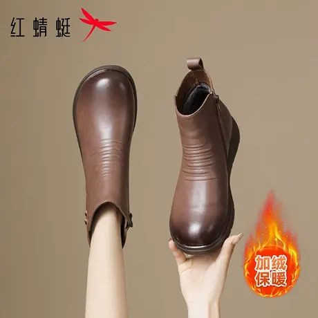 红蜻蜓妈妈鞋子2025冬季新款女鞋加绒保暖短靴软底中老年防滑棉鞋图片