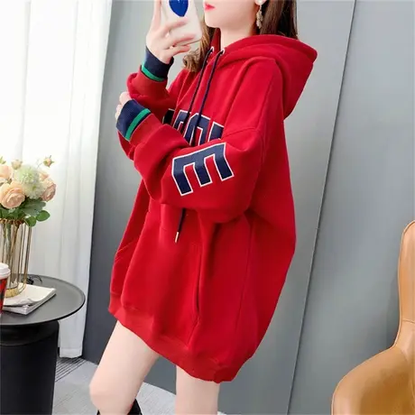 中长款假两件连帽卫衣女加绒加厚2022新款秋冬宽松爆款设计感外套商品大图