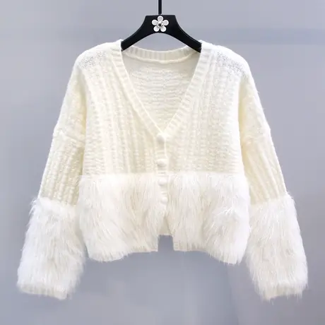 高级感水貂绒V领毛衣外套女秋冬2023新款宽松温柔风软糯针织开衫商品大图