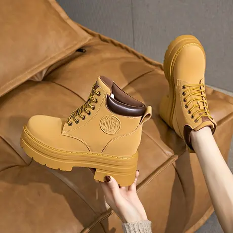 圣恩熙 大头大黄靴2023新款牛皮内增高显脚小户外短筒工装 马丁靴商品大图