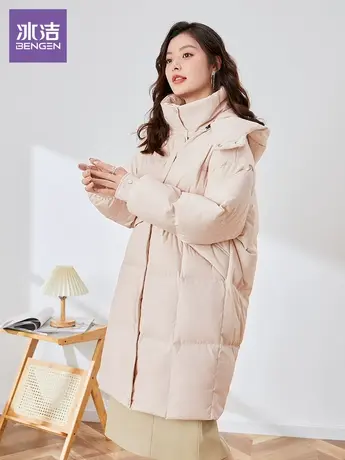 冰洁2023新款早春季节中长款口袋帽子羽绒服大加厚款潮流时尚爆款图片