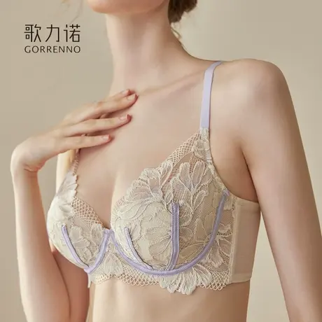 大胸显小内衣女士超薄款收副乳防下垂大码纯欲性感蕾丝聚拢文胸罩商品大图