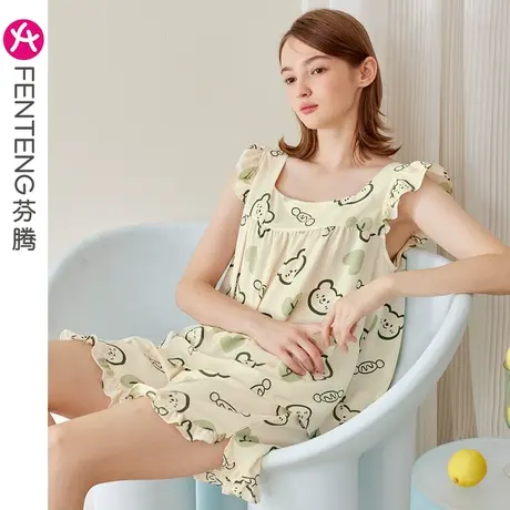 芬腾睡衣女夏季薄款吊带套头套装少女甜美可爱宽松休闲大码家居服图片