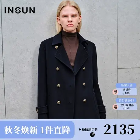 [高支羊毛]恩裳2023冬装新款时髦减龄翻领斜门襟设计短款羊毛大衣商品大图