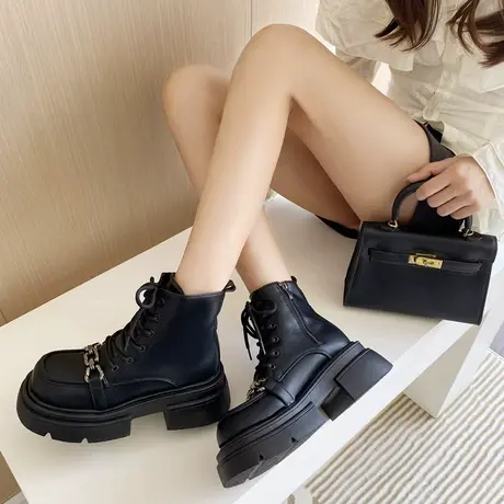 厚底马丁靴女2023新款秋冬时尚甜酷英伦风增高复古小个子韩式短靴图片
