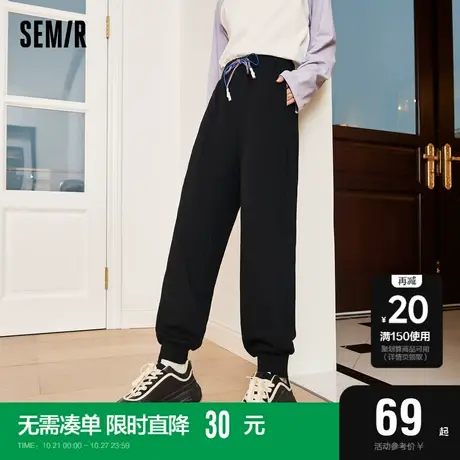 森马裤子女加绒宽松束脚运动裤潮流卫裤秋冬新款女生黑色休闲裤商品大图