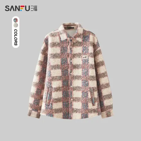 三福2023冬男士双色交织格形易打理长衬衫 圈圈纱外套男477983图片