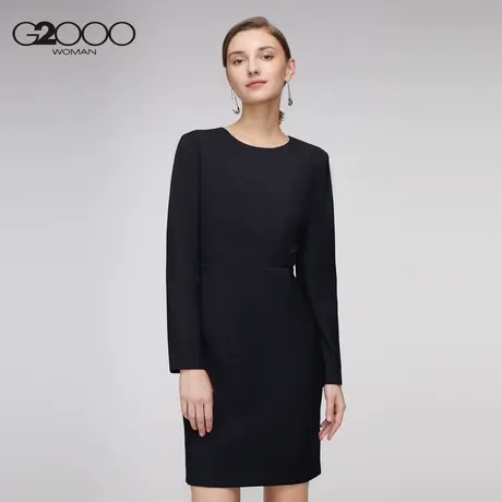 【直播秒杀】G2000女装22气质圆领复古简约气质经典黑色连衣裙商品大图