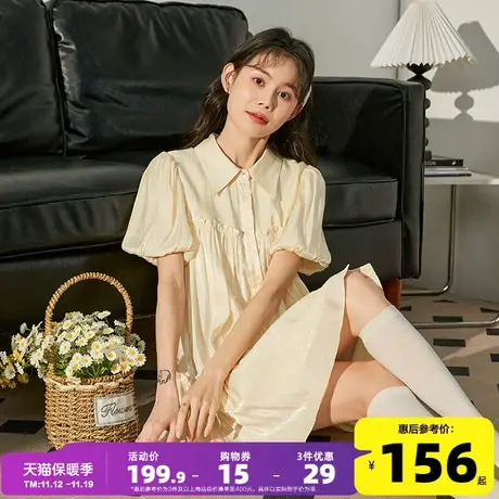 唐狮早春新款连衣裙女短款波光粼粼气质斩女甜美流行漂亮衬衫裙DY图片