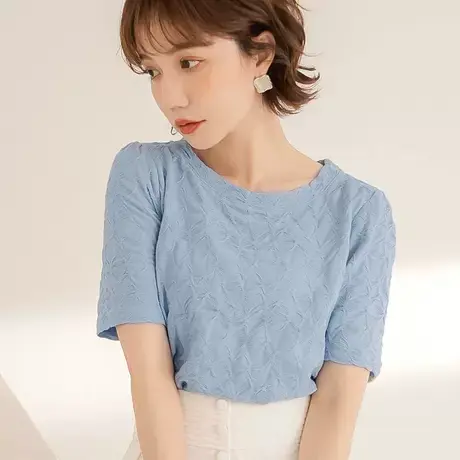 桔熊秋季简约t恤别致立体织纹舒适休闲圆领短袖上衣女大码AB17495图片