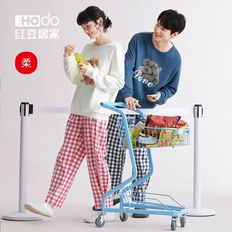 红豆【柔柔棉】纯棉情侣睡衣男长袖春秋女多巴胺可外穿家居服套装图片