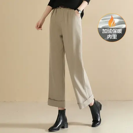韩潮袭人复古宽松阔腿休闲裤女2023冬季新款百搭时髦加绒直筒裤商品大图