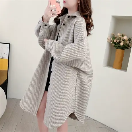 中长款加厚长袖衬衫外套女秋冬2023年新款宽松慵懒风时尚百搭上衣商品大图