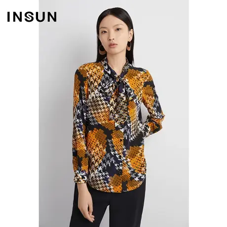 INSUN恩裳奥莱秋季飘带领休闲百搭真丝衬衫图片