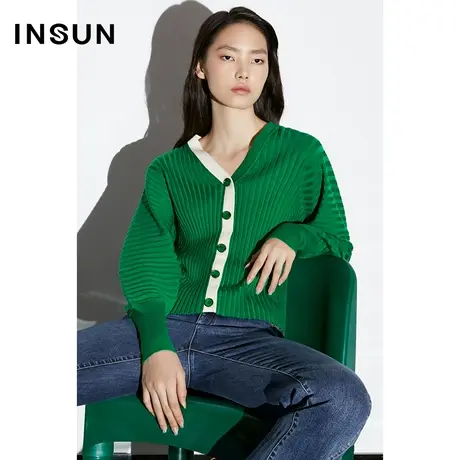 COVER2023春季坑条连肩羊毛混纺羊腿袖毛衣商品大图