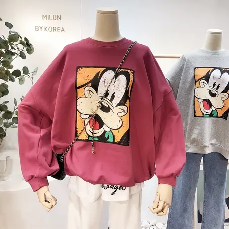 2021春装款韩国东大门洋气减龄慵懒休闲卫衣宽松BF显瘦毛圈棉大码商品大图