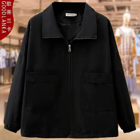 加肥加大码胖妈妈春秋外套宽松洋气中年人拉链衫休闲夹克女200斤商品大图