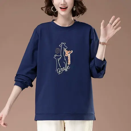 妈妈薄款卫衣女春秋季宽松加肥加大码女装中老年遮肚刺绣显瘦上衣图片