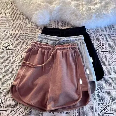 粉色运动短裤女夏季薄款2024新款高腰休闲外穿宽松睡裤居家三分裤商品大图