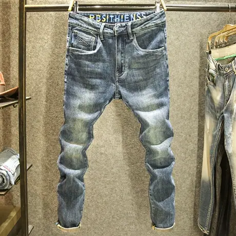 青年复古怀旧牛仔裤男款修身小直筒裤子秋季新款时尚潮牌耐磨长裤商品大图