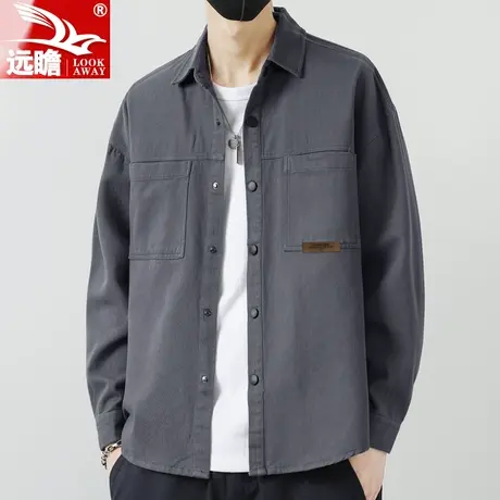 纯棉长袖衬衫男春秋季2023潮牌宽松上衣男士休闲衬衣工装外套男款图片