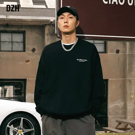 男士圆领卫衣男秋季美式潮牌外套2024新款情侣打底衫百搭内搭男装商品大图