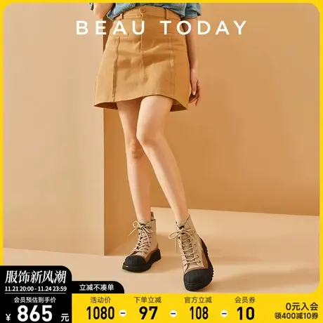 BeauToday马丁靴女2024新款秋冬季厚底工装靴BT英伦风真皮短靴女图片