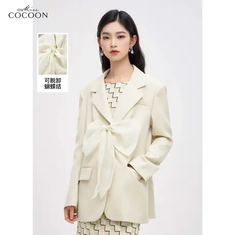 missCOCOON羊毛西装外套女2023新款春季高级感蝴蝶结时尚西服上衣商品大图