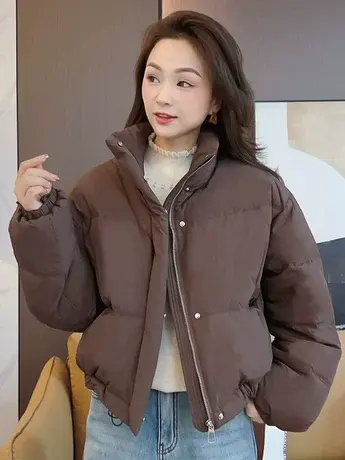 立领短款羽绒服女冬季新款百搭宽松韩版加厚保暖白鸭绒面包服外套图片