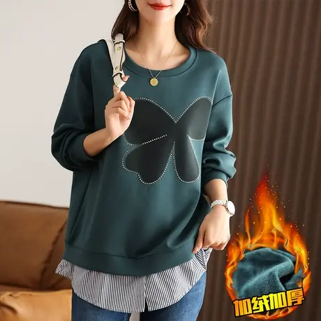 加绒加厚卫衣女秋冬新款宽松加大码女装中年妈妈休闲百搭显瘦上衣图片